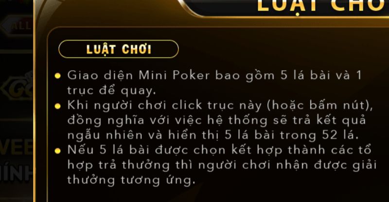 Tìm hiểu luật chơi Mini pOker Go88 đơn giản mà ai cũng có thể học