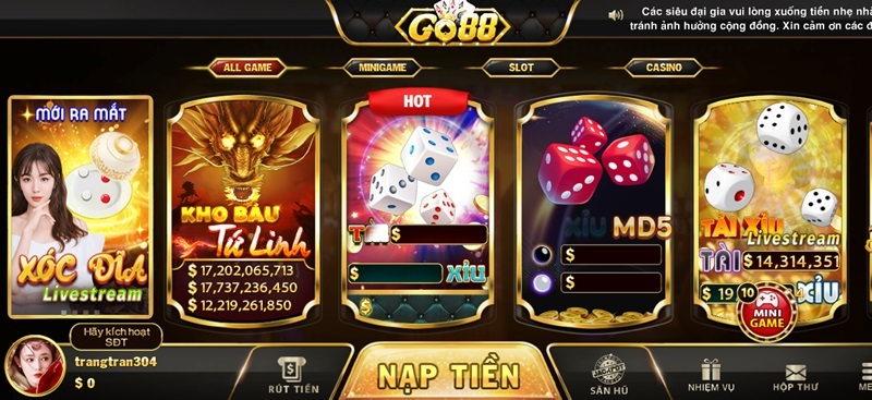 Hoàn tất đăng nhập Go88 bạn sẽ được di chuyển vào giao diện cổng game