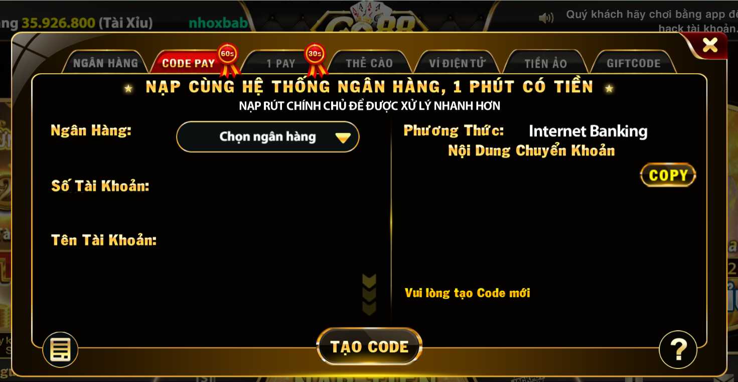 Lưu ý cần nắm rõ khi nạp tiền tại cổng game Go88